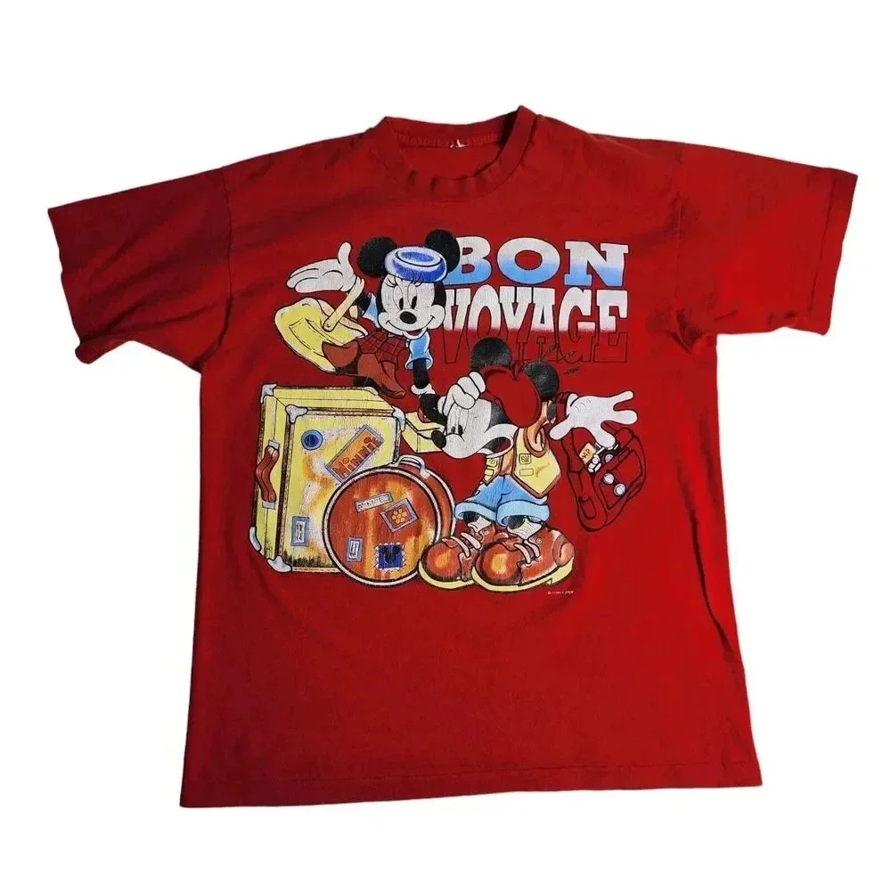 Vintage Bon Voyage Mickey & Mickey Shirt Size Large Red‎ Short Sleeve